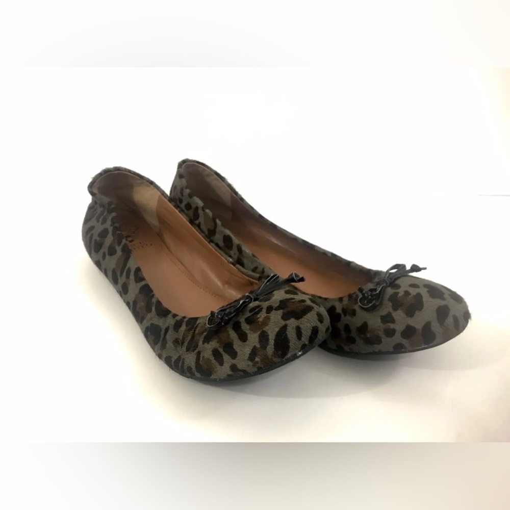 Vince Camuto Women Gray Cow Hair Leopard Animal Print Ballet Flats Shoes Sz 8M